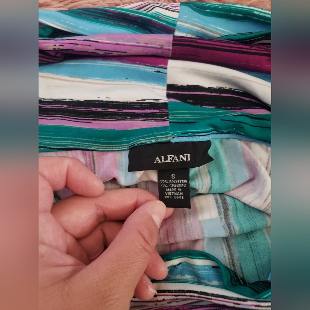 Alfani Teal, Purple & White Striped Cowl Neck Tunic - Picture 6 of 7